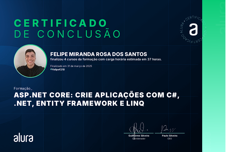 Certificado de Conclusão da Formação em ASP.NET CORE